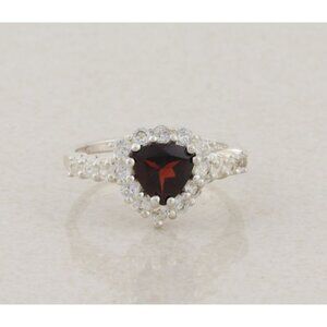 Sterling Silver Natural Garnet and White Topaz Ring Size 7 1/4